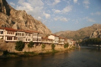 Houses on the shores of Amasya Yesil Irmak (River).