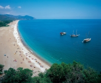 General view of sandy beach of Olympos Antalya Turkey.